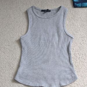 Lulu's Gray Ribbed Stretchy Fitted Tank Top XS